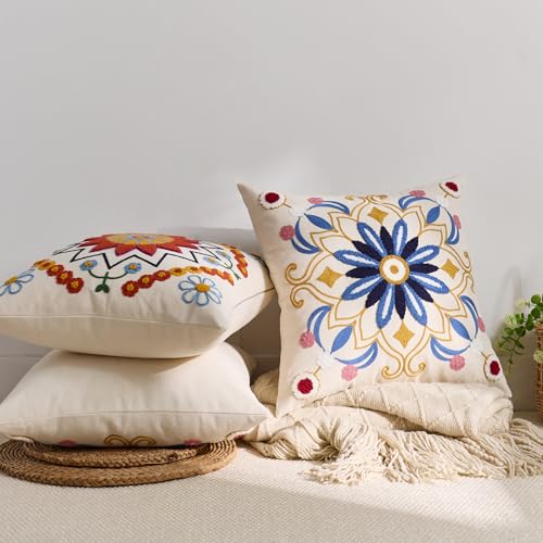 Embroidered Floral Throw Pillow Cover 18x18 Set of 1 Blue - color: Blue, size: 18" x 18" (Pack of 1)