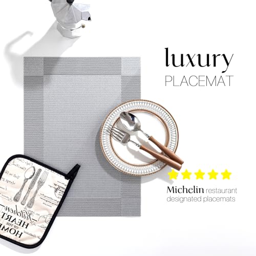LEXMORE Placemats Set of 6 Vinyl/Plastic Woven Place Mats for Kitchen Table Indoor/Outdoor Washable Placemat Wipeable Dining Table Mats(Silver Cube) - color: G-silver Cube