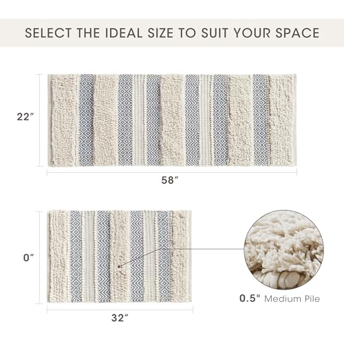 INK+IVY Asher Non-Slip Bath Rug Absorbent Quick Dry Striped, 22 x 58, Grey - color: Grey, size: 1'10" x 4'10" (Rectangular)