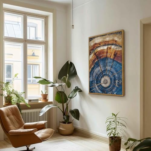BingruiArt Faux Wood Tree Ring 02 Canvas Wall Art 24x36 Framed - color: Tree Ring - 03, size: 16"L x 12"W