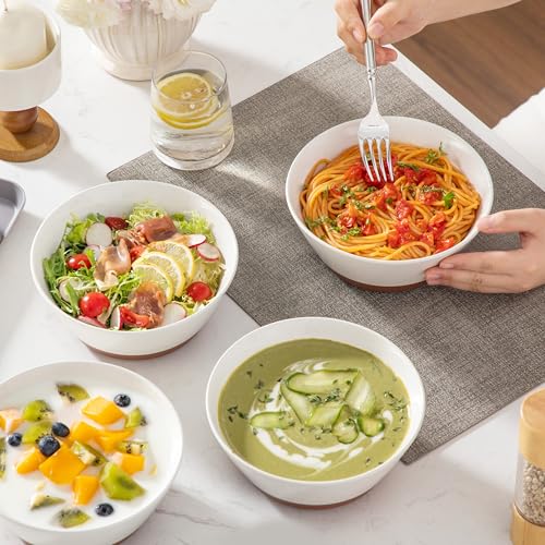 MALACASA Soup Bowls, Ceramic Salad Bowls Set of 4, 36oz Ceramic Bowls - color: White&Brown, size: 36oz