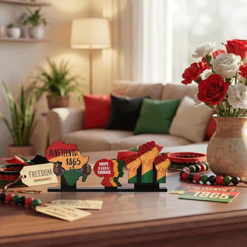 Smile Juneteenth Wooden Decor, Hope Faith Courage Desktop Signs Black History Month Black Pride Gifts - style: Juneteenth