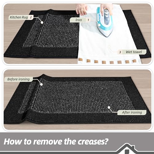 BEQHAUSE Kitchen Runner Rug 24"x60", Non Slip Kitchen Mat Washable, Black - color: Black, size: 24" X 60" (Rectangular)