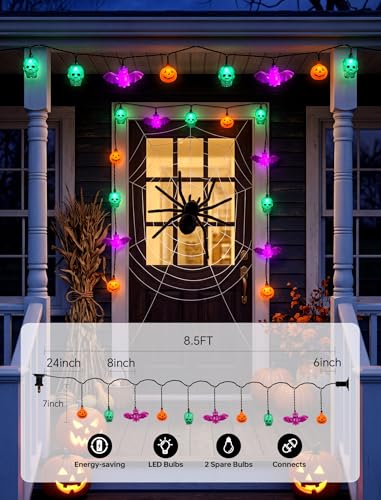 8.5FT Halloween String Lights with 10 LED Dropping Pumpkin/Skull/Bat Lights - color: Dropping Pumpkin/Sull/Bat Lights