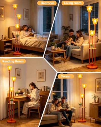Lightdot Globe Floor Lamp with LED Bulbs Included, Dimmable Floor Lamps,Unique Modern Standing Tall Lamp for Bedroom Living Room/Sofa Beside/Corner Decor-Gold - color: 3U Orange Horn-Orange