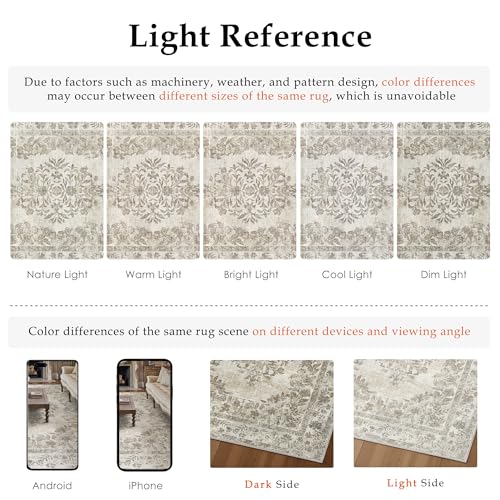 PureCozy 5x7 Washable Area Rug Living Room Cream Beige Vintage Carpet - color: Vintage Beige/Cream, size: 5' x 7' (Rectangular)
