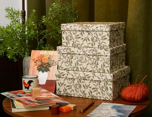 3-Piece Decorative Storage Boxes with Lids, Botanical Leaf & Butterfly Design, Vintage-Inspired Paperboard Keepsake Box Set for Photos, Memories & Decorative Storage - color: Butterfly