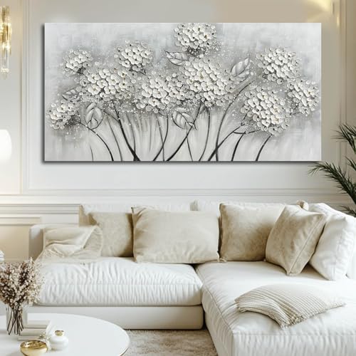 SOUGUAN Plant Wall Paintings White Floral Canvas Wall Art for Living Room Hand Painted Artwork Poster Botanical Picture Wall Decor for Home Office Decor 24x48 Inch - color: White, size: 48"L x 24"W