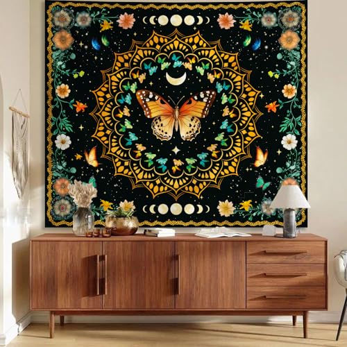 Apdidl Boho Mandala Tapestry for Bedroom,Butterfly Floral Hippie Tapestries - color: Mandala Butterfly Tapestry, size: 60"L x 51"W