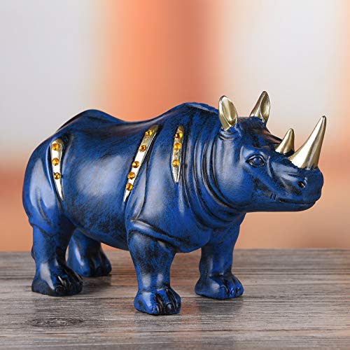 Resin Rhinoceros Statue, Wildlife Rino Animal Figurine, Blue, 6.3in(L) - size: 7.9" Length