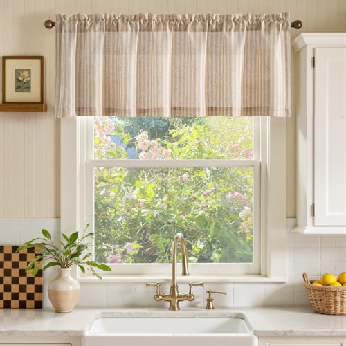 jinchan Linen Boxter Stripe Valances for Window 50 x 16 inch, Tan,1 Panel - color: Boxter Stripe | Tan on Linen, size: 50"W x 16"L (Pack of 1)