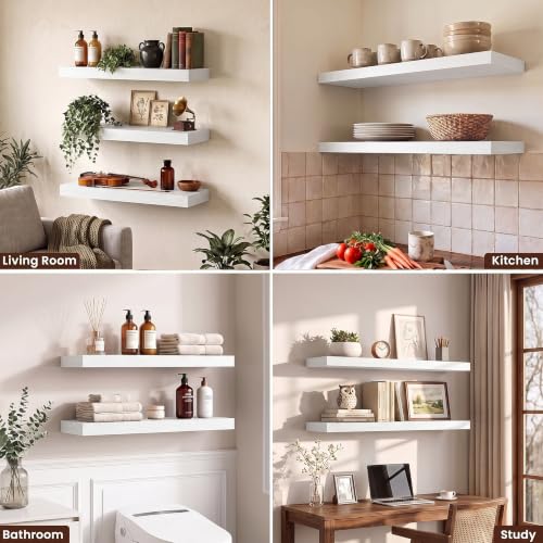 Dreamland 16" White Floating Shelves 6.7" Deep Wall Mounted Set of 2 - color: White, size: 6.7"D x 16"L