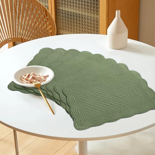 HOMBYS Quilted Placemats Set of 6 Washable-13x18 inches Rectangular Placemats for Kitchen Table-100% Cotton Fabric Rectangular Table Mats, (Emerald Green) - color: Emerald Green