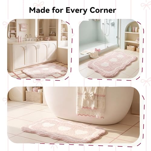 GRANNY SAYS Pink Bathroom Rug, 16" x 24", Cute Scalloped Bath Mat - color: Pink Heart, size: 1'4" x 2' (24" x 16")