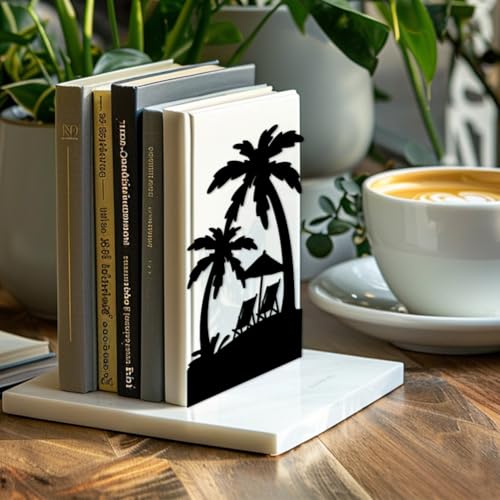 Peacoblue 5.3"x4.3"x7.9" Metal Bookends, Heavy Duty Book Ends for Shelves - style: Beach and Palm
