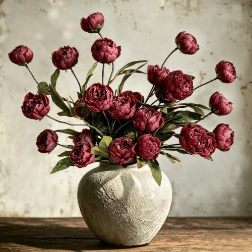 6Pcs Burgundy Peony Artificial Flowers for Vase - color: Burgundy, size: 6Pcs