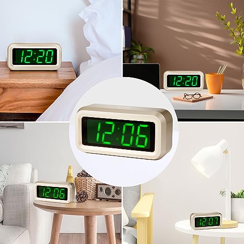 Digital Alarm Clock Battery Operated with LED Display for Bedrooms, Long Battery Life for 12 Months, 3 Brightness Adjustable, 12/24 Hour, Snooze, Golden Case with Green Digits - color: Golden-green