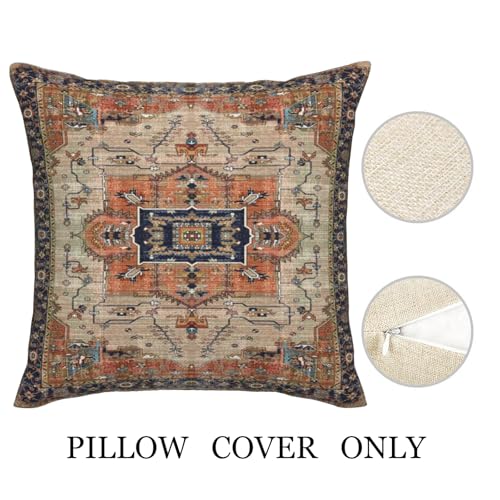 Terracotta Boho Throw Pillow Covers 18x18 Southwest Outdoor Pillows - color: Orange Blue, size: 18" x 18" (Pack of 2)