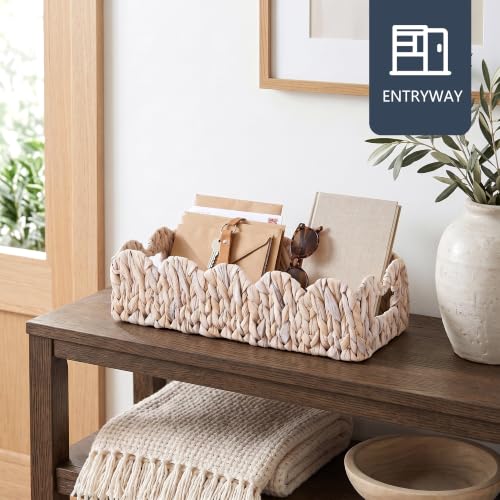 Coeusy Scalloped Toilet Paper Basket, Wicker Basket for Bathroom Organizer - color: White Rectangular