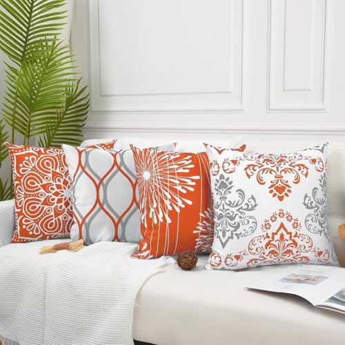 Coliuso Decorative Throw Pillow Covers 20x20 inch Set of 4, Orange and White Modern Simple Square Pillow Case Cushion Cover for Sofa Couch Farmhouse Outdoor Living Room - color: Orange, size: 20" x 20" (Pack of 4)