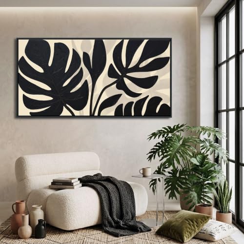 Neutral Botanical Canvas Wall Art for Living Room Beige And Black Modern Minimalist Artwork for Walls Framed Pictures for Bedroom Wall Decor Large Abstract Painting 24×48IN - color: Beige, size: 48"L x 24"W