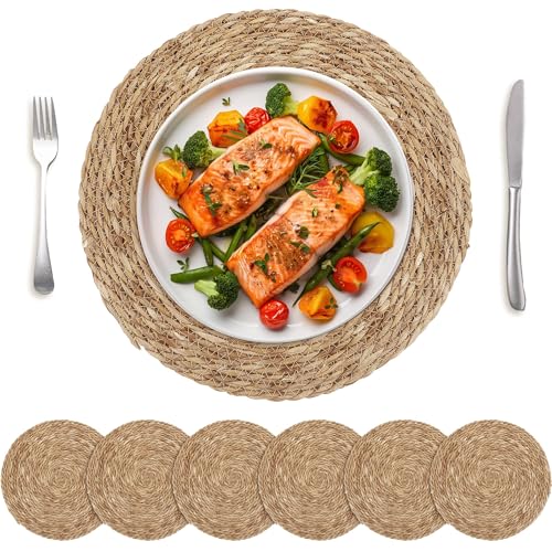 Kochorie 6 Pcs Round Woven Placemats 15 Inch Rattan Table Charger Plates - size: 15 Inch