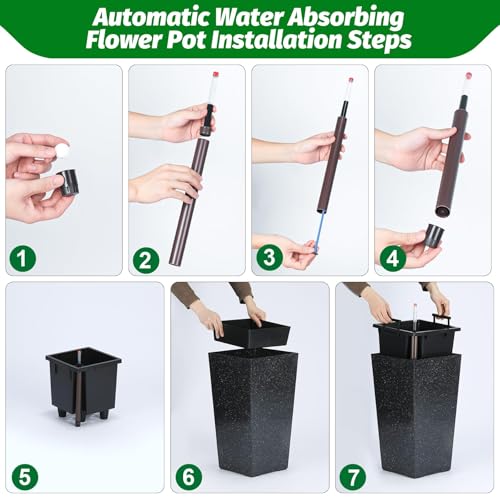 Garvee 22" Self-Watering Tall Planter with Water Level Indicator, Set of 2 - color: Black