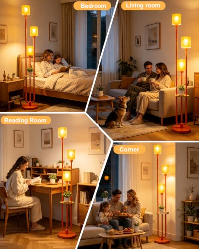 Lightdot Globe Floor Lamp with LED Bulbs Included, Dimmable Floor Lamps,Unique Modern Standing Tall Lamp for Bedroom Living Room/Sofa Beside/Corner Decor-Gold - color: 3U Orange Cylinder-Orange