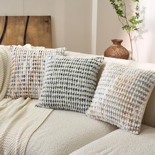 Aeckself Boho Chenille Tufted Pillow Cover 24 x 24 Inch, Decorative Square Big Throw Pillow Cover Neutral Pillowcase for Couch Bedroom Living Room, Orange White - color: Orange White, size: 24" x 24" (Pack of 1)