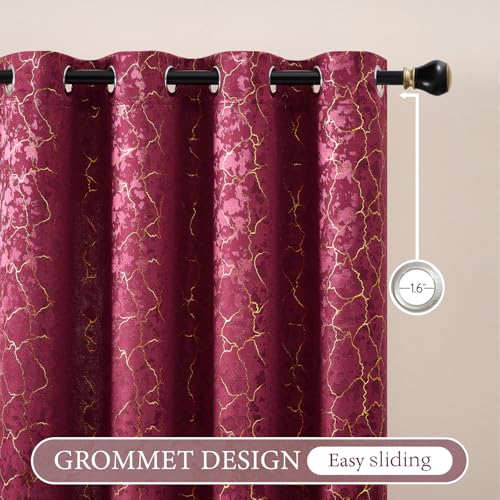 Geometric Curtains 96 Inches Long 2 Panels Maroon Red Curtains Room Darkening Grommet Shimmer Metallic Marble Textured Baroque Romantic Jacquard Window Drapes for Bedroom Living Room, 52x96 Burgundy - color: Burgundy, size: 52"W x 96"L (Pack of 2)