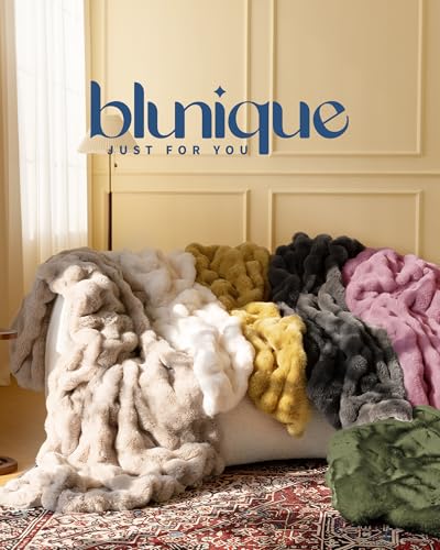 Ultra Soft Cozy Faux Fur Throw Blanket, Fuzzy Plush Thick Bubble Blanket, Oversize Luxury Fluffy Blanket for Couch, Bed, and Living Room, 60x80 Inches, Green - color: Green, size: Twin(60" X 80")