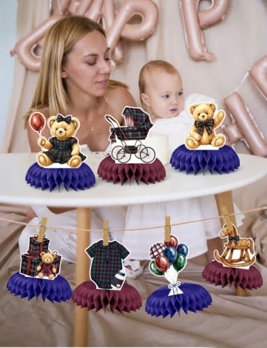 Teddy Bear Baby Shower Table Decorations, Tartan Plaid Centerpieces - style: Retro Bear