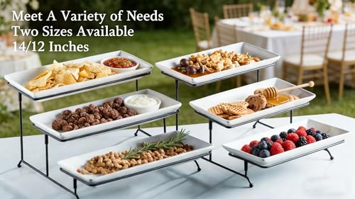 Gomakren 3 Tier Serving Trays Stand, 12 Inch White Rectangular Platters - color: Black, size: 15.9" x 11.7" x 9.1"