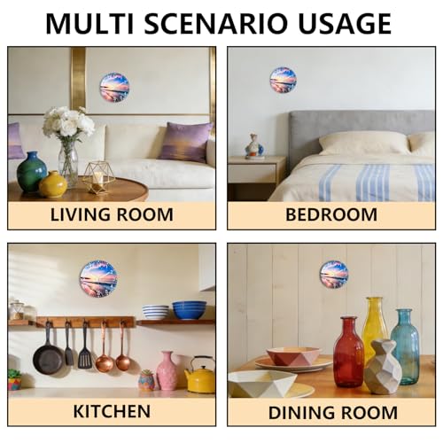 Battery Operated Wall Clock with Beach Sunset Pattern - 10 Inch Thick Glass Silent Non Ticking Analog Clock, Quartz Large Numbers Modern Wall Clocks for Living Room Bedroom Bathroom Office Gym - color: Blue Red, size: 10 Inch