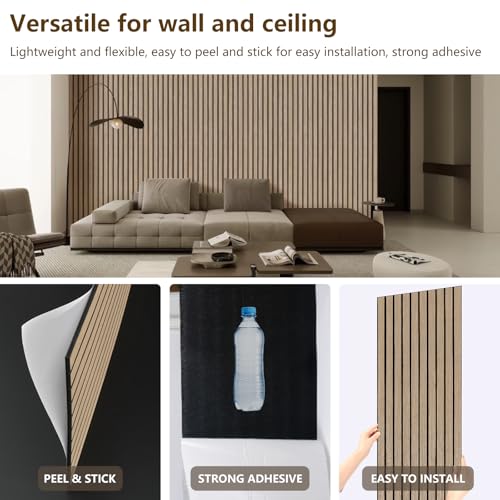 Acoustic Wood Wall Panels, 2 PCS Slat Wall Panels - Walnut Veneer Soundproof Panels for Home & Office, 94.5" Extra-Long Easy Peel & Stick Panels for Walls (11.8"W x 94.5"L) - color: Walnut-2 Packs