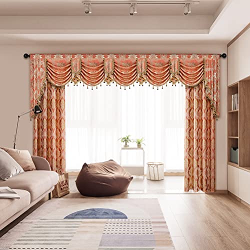 ELKCA Damask Coffee Jacquard Swag Waterfall Valance for Bedroom Curtain Valance for Living Room Kitchen Valance,Rod Pocket, W138 Inch,1 Panel - color: Valance,damask-coffee, size: 138"W x 43"L (Pack of 1)