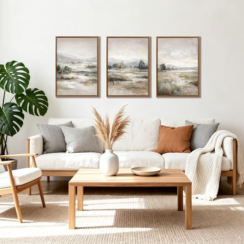 3Pcs Abstract Mist Countryside Blue Beige Mountains Canvas Wall Art 16"x24" - color: Abstract Mist Mountains Marsh, size: 16"x24"x3Pcs