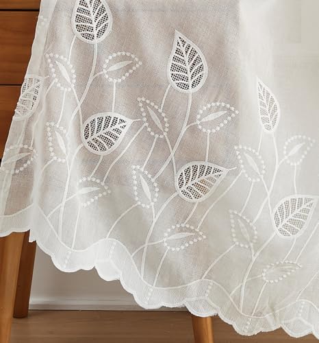 LinenZone 84 Inch Off-White Embroidered Leaf Curtains.(Emma 54x84, Natural) - color: Natural, size: 54"W x 84"L (Pack of 2)