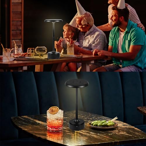 무선 충전식 모던 메탈 테이블 램프, 터치 조광, 3색 - color: 블랙.