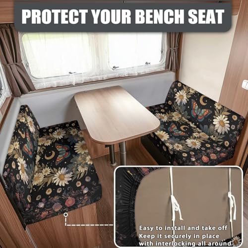 Butterfly Daisy Moon RV Dinette Cushion Covers 2 Pcs Waterproof Camper Cushion Slipcover Stretch Sofa Furniture Protector Include1 Backrest Covers and 1 Bench Covers - color: Butterfly Daisy Moon