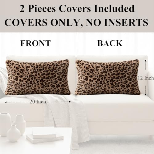 Cheetah Lumbar Pillow Covers 12x20 Inch Set of 2, Soft Faux Fur Double-Sided Rectangular Leopard Pillow Cases for Sofa Living Room, Modern Home Decor - size: 20" x 12" (Pack of 2)