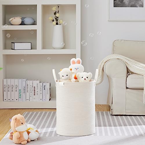 VIPOSCO 53L Tall Woven Rope Laundry Hamper, Leather Handles, White - color: White, size: 53L
