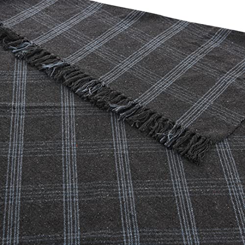 Creative Co-Op Recycled Cotton Blend Throw Blanket with Fringe, Grey Plaid (Pack of 4) - color: Grey, size: One Size (Pack of 4)
