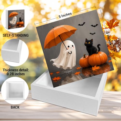 Fall Halloween Decor Cute Ghost Black Cat Wooden Sign Spooky Decor - color: Sign-12