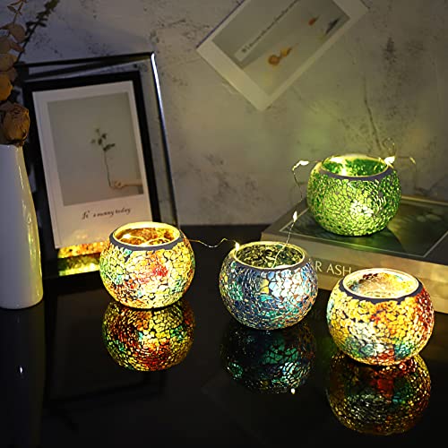 OwnMy 6PCS Mosaic Glass Tea Light Holders Round Bowl Votive Candle Holders - color: Multicolor Set