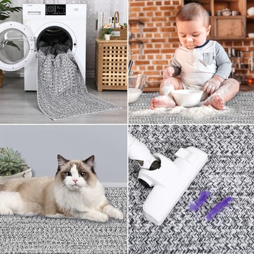ROYHOME Runner Rug Print Braided Washable Hallway Runner Rug for Entryway - color: Grey, size: 2' x 6' (Rectangular)