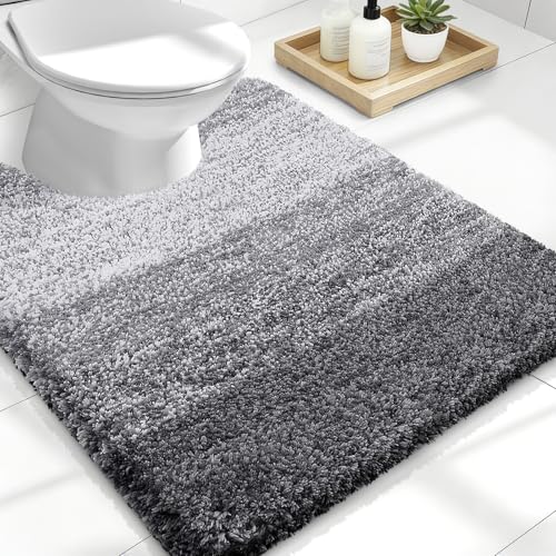 OLANLY Luxury Toilet Rugs U-Shaped 24x20, Soft Absorbent Microfiber Mat - color: Grey, size: 24" X 20" Contour Rug