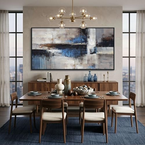 Blue Abstract Wall Art for Living Room - Navy Blue Abstract Canvas Artwork for Wall, Large Modern Framed Pictures for Office, Bedroom Blue Paintings Wall Decor 24×48IN - color: Navy blue, size: 48"L x 24"W