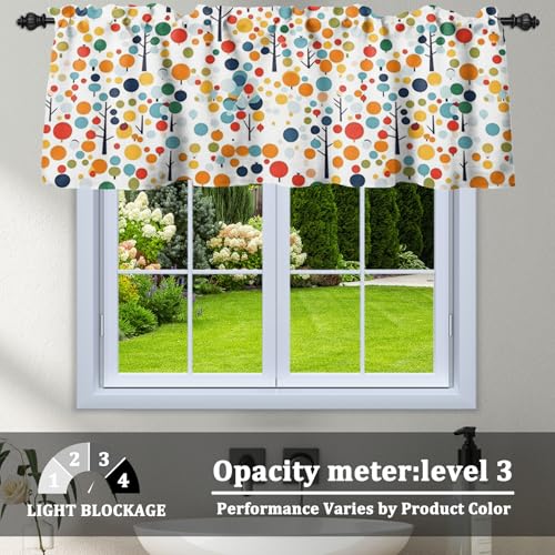 Renaiss 42 x 18 Inch Colorful Dots Valances Window Treatment Farmhouse Decor Abstract Trees Kids Bedroom Valance Curtains Circle Pattern Modern Aesthetics Short Cafe Curtains Dining Room Window Drapes - color: Red Blue, size: 42"W x 18"L (Pack of 1)