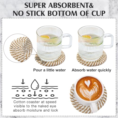 8 Pcs Boho Round Woven Placemats Set of 4/6/8,Trivets for Dishes, Heat Resistant Hot Pads,11.8" Woven Cotton Rope Round Placemats with Basket, 4.3" Drink Coasters with Holder (Mix Brown)